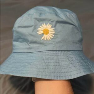 Blue Bucket Hat with Daisy Embroidery